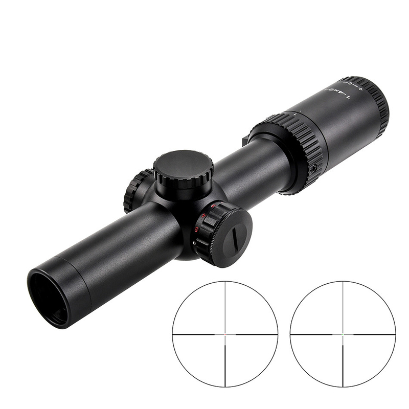 1-4x24 Tactique éclairée 30 mm Tube Glass Reticle Scope avec puissance maximale de sortie 0
